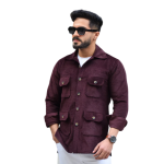 Wine Corduroy Hunting Shacket | Premium Men's Outerwear | Classic Shirt-Jacket Design | Comfortable Cotton Corduroy | Size 36-44